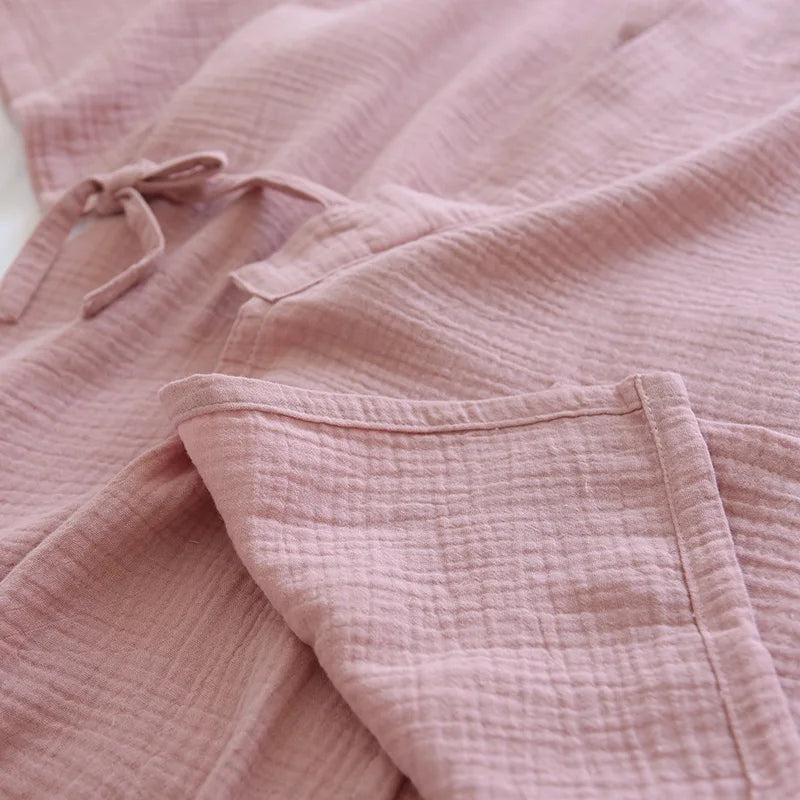 Summer Japanese Couples Pajamas Thin Cotton Gauze Crepe Short Sleeve Shorts Kimono Men and Women Home Clothes 2 Piece Sleepwear