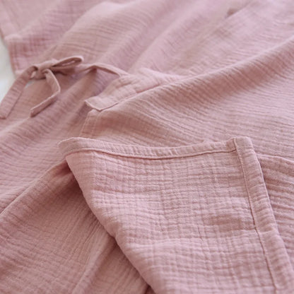 Summer Japanese Couples Pajamas Thin Cotton Gauze Crepe Short Sleeve Shorts Kimono Men and Women Home Clothes 2 Piece Sleepwear