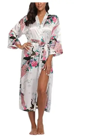 Sexy Women Long Robe With Pocket Wedding Bride Bridesmaid Dressing Gown Rayon Kimono Bathrobe Large Size S-XXXL Night Dress