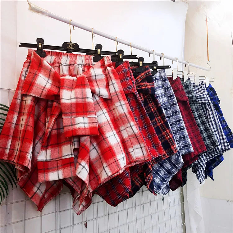 TOTRUST Fashion College Asymmetrical Skirt Women Summer Plaid Skirt Women Casual Students Fake Shirt Mini Skirt Female Saia