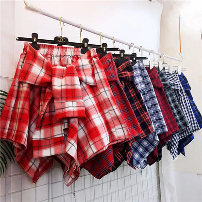 TOTRUST Fashion College Asymmetrical Skirt Women Summer Plaid Skirt Women Casual Students Fake Shirt Mini Skirt Female Saia