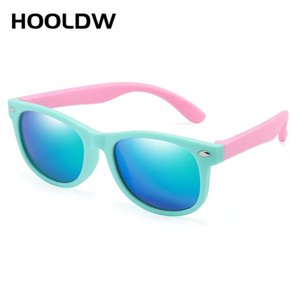 HOOLDW New Kids Sunglasses Children Polarized Sun Glasses Boys Girls Glasses Silicone Flexible Safety Baby Shades UV400 Eyewear green pink 2