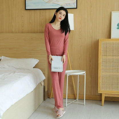 Pijama Feminino New Long Sleeve Trousers Set Modal Cotton Sleepwear Women Casual Bra Padded Winter Underwear Suit Female