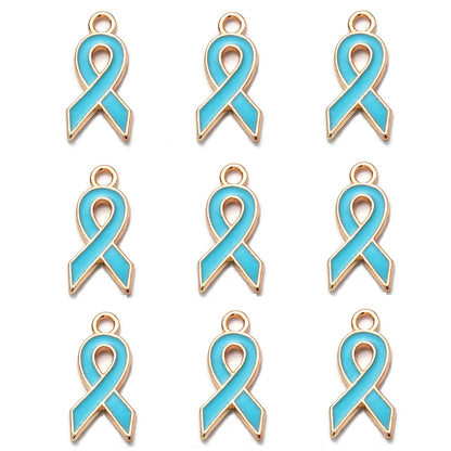 10pcs/lot Breast Cancer Awareness Ribbon Pendant Pink Ribbon Charm Pendants DIY Accessories for Women Jewelry Necklace Bracelet Gold light blue
