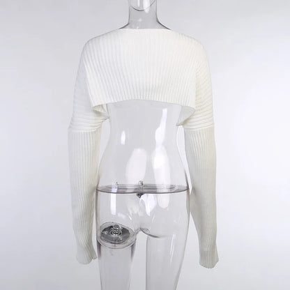 Tossy White Women Sweater Shrugs Cropped Top Full Lantern Sleeve Knitwear Pullover Sexy Summer High Street Outwear 2023 Spring