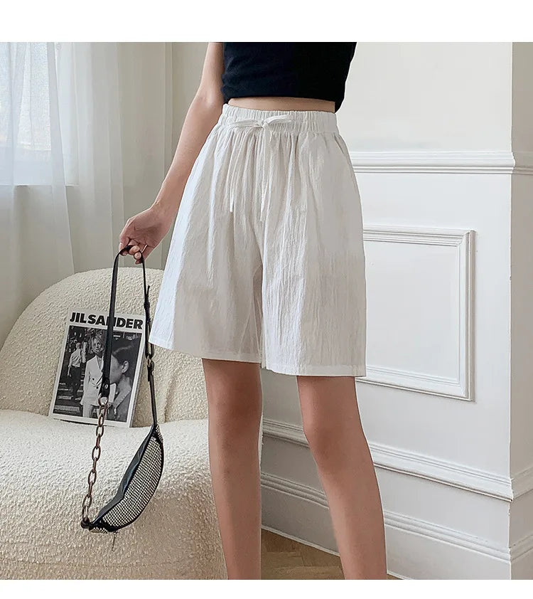 2024 Women Cotton Shorts,Summer Casual Solid Two Pockets shorts high waist loose shorts for girls Soft Cool female shorts