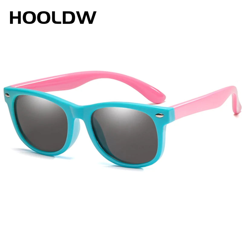 HOOLDW New Kids Sunglasses Children Polarized Sun Glasses Boys Girls Glasses Silicone Flexible Safety Baby Shades UV400 Eyewear light blue pink