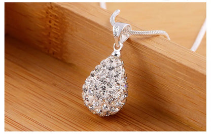 DOTEFFIL 925 Sterling Silver 18 Inch Water Drop Pendant AAA Zircon Necklace For Women Fashion Wedding Party Charm Jewelry