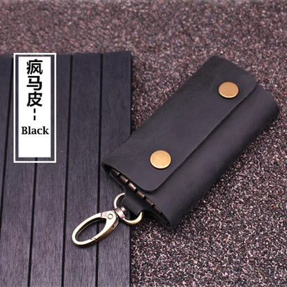 Handmade Genuine Leather Key Wallet Men Holder Keychain Pouch Purse Zipper Designer Housekeeper Car Small Key Case Keys Pouch black
