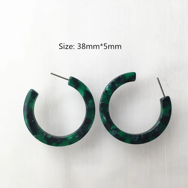 UJBOX 32 Styles Top Quality Acetate Hoop Earrings For Women Leopard Colored Pink Green Yellow Red Blue Acetic Acid Earrings Small size 10