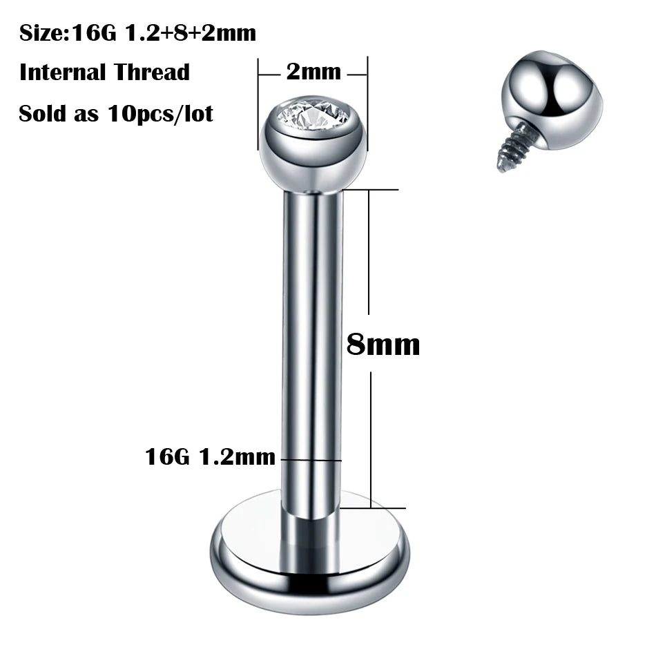 10Pcs/20Pcs/50Pcs G23 Titanium Labret Piercing Internal & External Design Lip Piercing Labret Stud Cartilage Helix Piercing Badiee Stylez