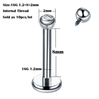 10Pcs/20Pcs/50Pcs G23 Titanium Labret Piercing Internal & External Design Lip Piercing Labret Stud Cartilage Helix Piercing Badiee Stylez