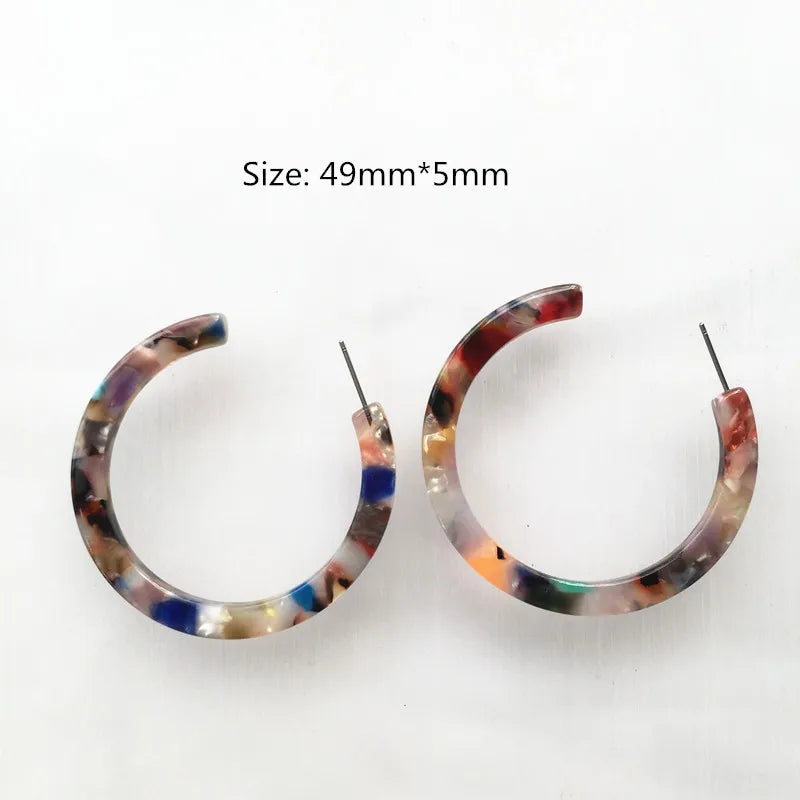 UJBOX 32 Styles Top Quality Acetate Hoop Earrings For Women Leopard Colored Pink Green Yellow Red Blue Acetic Acid Earrings Big size 9
