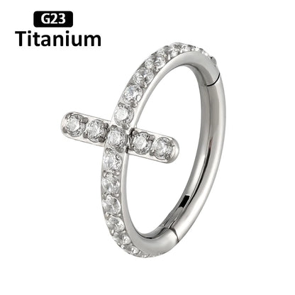 New G23 Titanium Piercing High Quality CZ Nose Ring Earrings 8/10/12mm Body Jewelry 16G ASTM f136 Titanium Nose Septum Piercings Titanium Ring 1