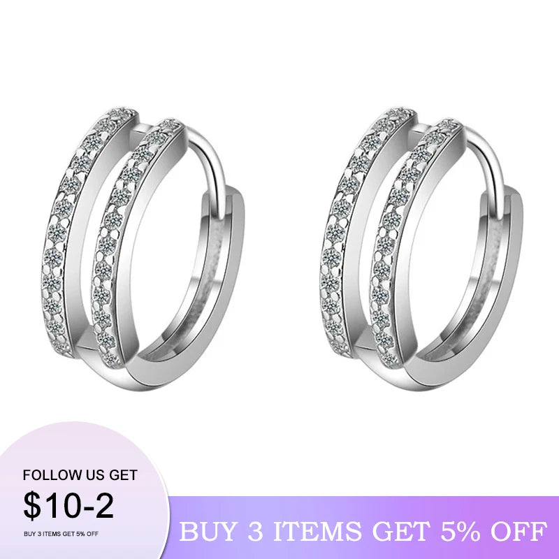 2020 NEW HOT SALE 100% Real 925 Sterling Silver Crystal Circle Earring For Women Making Jewelry Gift Wedding Party Engagement E-049