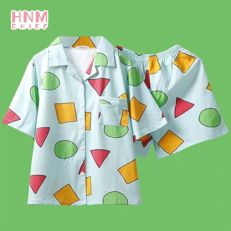 Summer Casual Couple Pajama Sets Lovely Cartoon Print Short Sleeve Sleepwear Pajamas Suit Daily Fashion Loose Homewear Nightgown