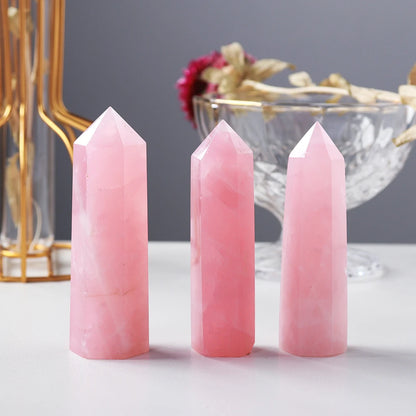Natural Pink Crystal Point Rose Quartz Crystal hexagonal prism ornament magic wand Healing Gemstone Crystal Tower Badiee Stylez