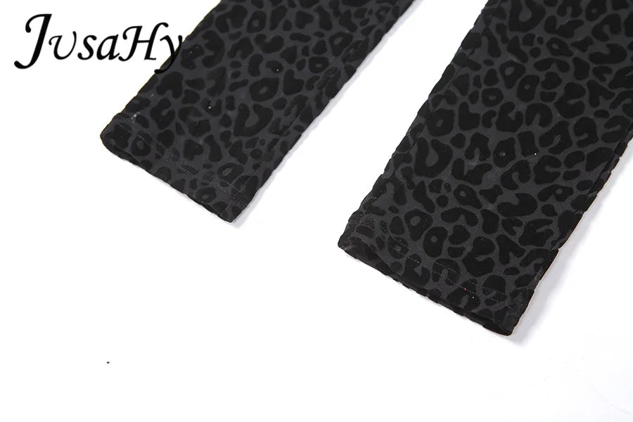 JuSaHy Leopard Print Flocking Jumpsuit for Women Fashion Sleeveless Backless Body-Shaping Casual High Streetwear Female Outfits