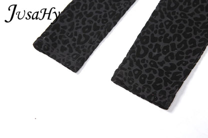 JuSaHy Leopard Print Flocking Jumpsuit for Women Fashion Sleeveless Backless Body-Shaping Casual High Streetwear Female Outfits