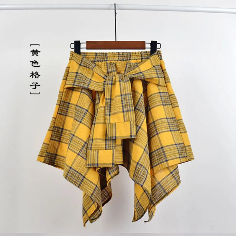 TOTRUST Fashion College Asymmetrical Skirt Women Summer Plaid Skirt Women Casual Students Fake Shirt Mini Skirt Female Saia 8 One Size