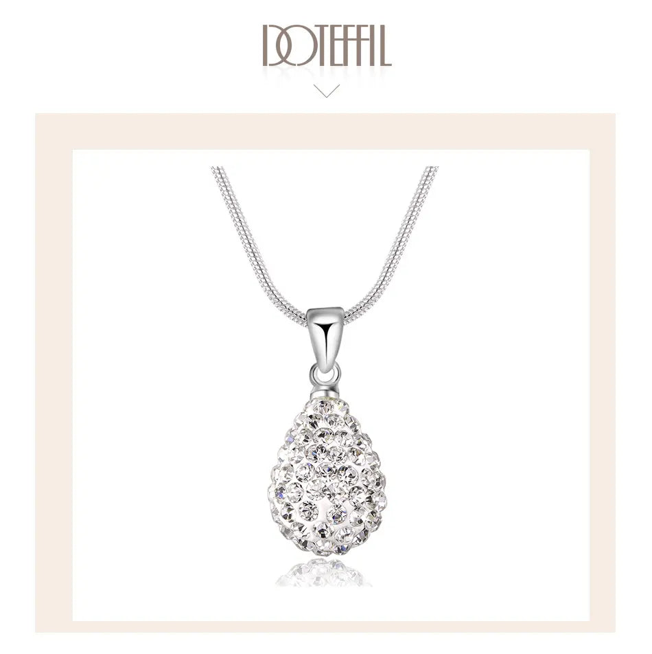 DOTEFFIL 925 Sterling Silver 18 Inch Water Drop Pendant AAA Zircon Necklace For Women Fashion Wedding Party Charm Jewelry