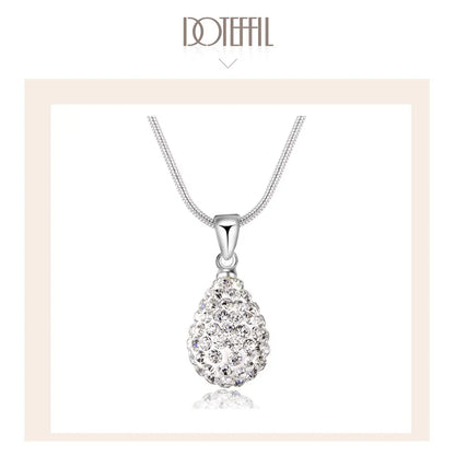 DOTEFFIL 925 Sterling Silver 18 Inch Water Drop Pendant AAA Zircon Necklace For Women Fashion Wedding Party Charm Jewelry