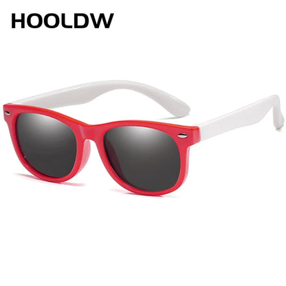 HOOLDW New Kids Sunglasses Children Polarized Sun Glasses Boys Girls Glasses Silicone Flexible Safety Baby Shades UV400 Eyewear red white