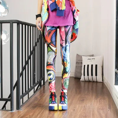 Women Leggings High Waist Cartoon Comic Beauty Print Trousers Soft Female Casual Elastic Pant 15 One Size