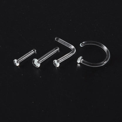 1PC Glass Nose Stud Transparent Glass Straight Nose Ring Retainer Holder Hoop Earrings Belly Ring Navel Piercing Jewelry