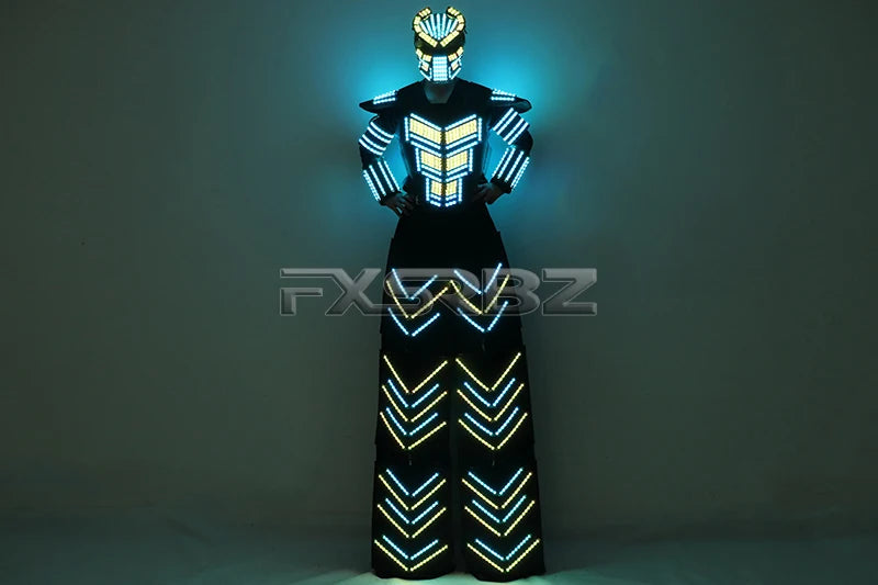 LED Robot Suit Clothes Kryoman Stilts Walker Luminous Costume High Heel Predator LED Robot Costume Laser Helmet Badiee Stylez