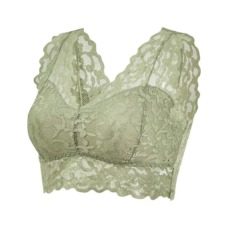 Sexy Lace Sleep Sports Underwear for Women Cozy Wire Free Seamless Vest Bras Girls Student Lingerie Padded Push Up Chest Wrap green