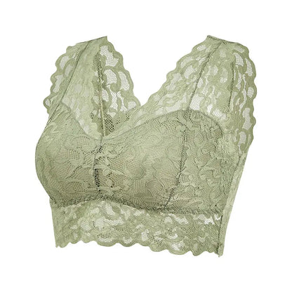 Sexy Lace Sleep Sports Underwear for Women Cozy Wire Free Seamless Vest Bras Girls Student Lingerie Padded Push Up Chest Wrap green
