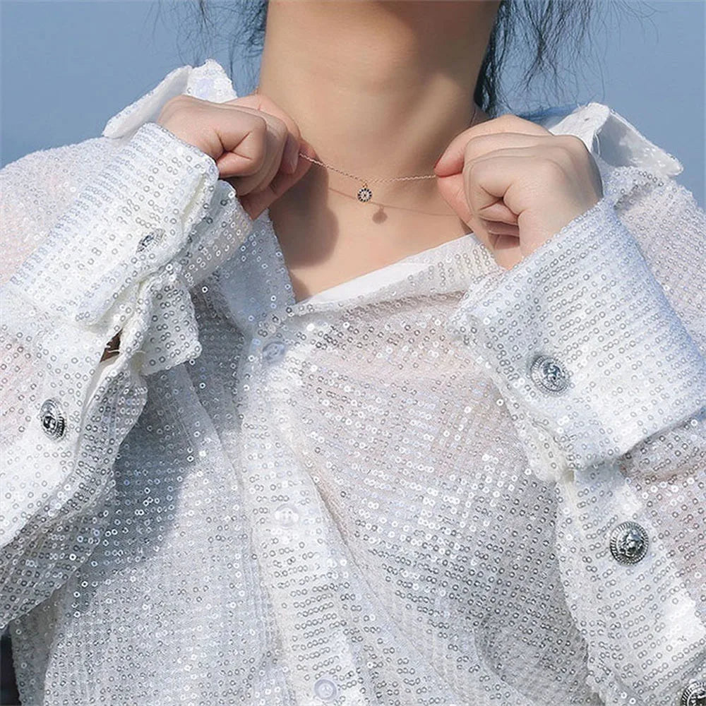 Evil Turkish Eye Lucky Necklace For Women Blue Crystal Silver Color Necklace Rose Gold Thin Chain Dainty Necklace Choker