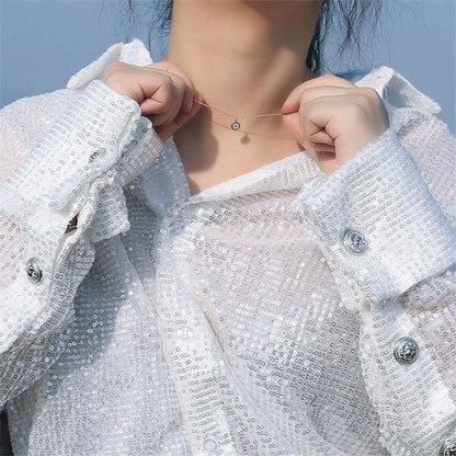 Evil Turkish Eye Lucky Necklace For Women Blue Crystal Silver Color Necklace Rose Gold Thin Chain Dainty Necklace Choker