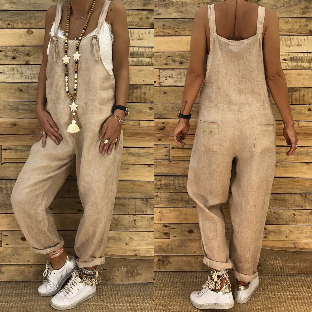 Women Casual Solid Color Sleeveless Adjustable Straps Loose Jumpsuit Bib Overall suitable for school work date Badiee Stylez