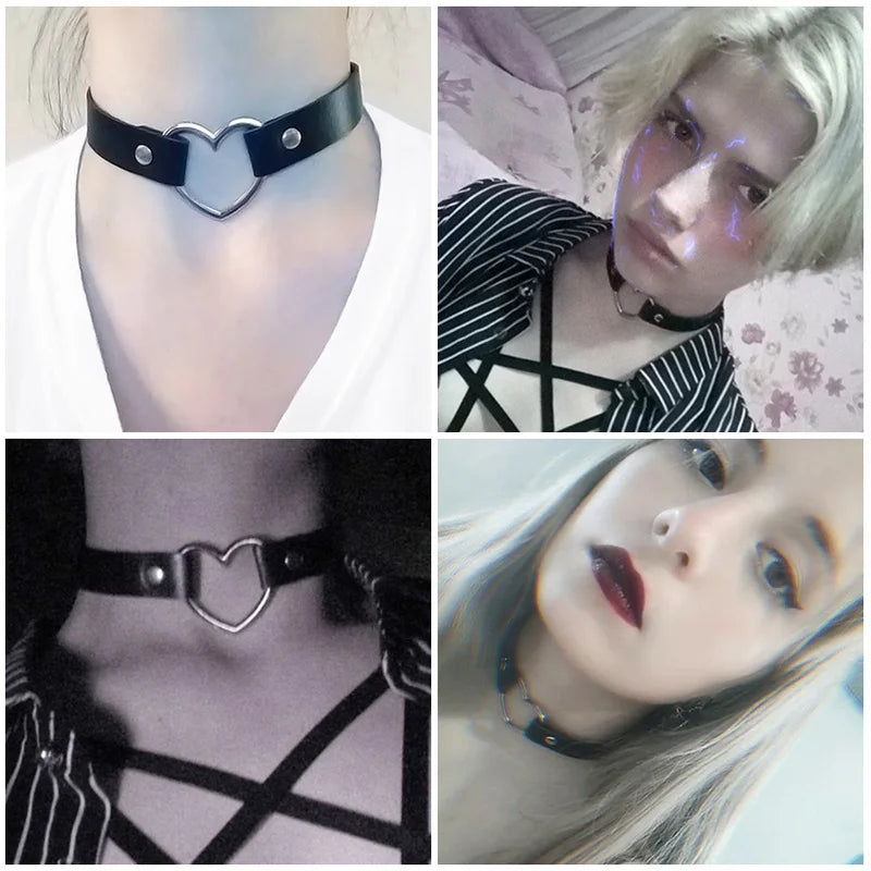 Sexy Trendy Vintage Charm Round Gothic Collar Necklaces Jewelry Gift Gothic Leather Heart Harajuku Women Punk Choker Necklace