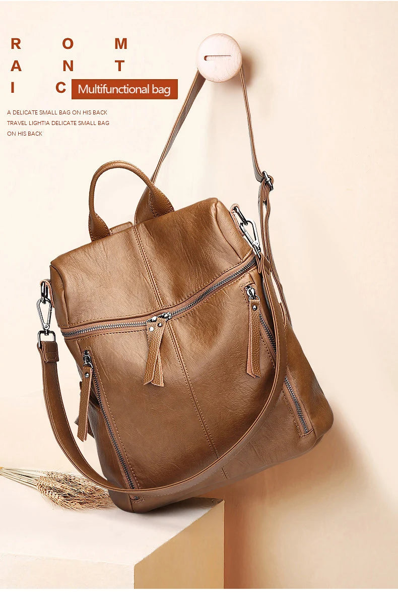 Luxury Genuine Leather Women's Backpack High Quality Fashion Cowhide Backpacks Women Casual Large Capacity Brand Shoulder Bags