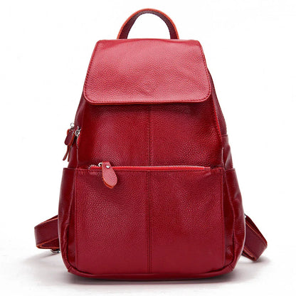 Zency Genuine Leather Women Backpack High Quality Large Capacity Travel Bag Knapsack Schoolbag Shoulder For Ladies Beige Black Dark Red