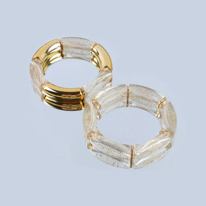 FishSheep Bohemian Transparent Acrylic Foil Bamboo Bracelets for Women Elastic Beads Link Chain Cuff Bracelets & Bangles Jewelry