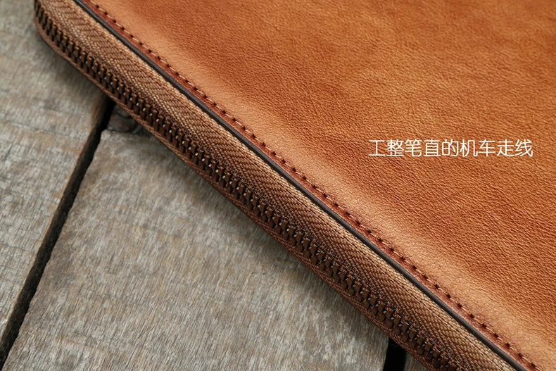 Vintage Genuine leather wallet Men leather long wallet men purse clutch bag male money clips zip around money bag card holder
