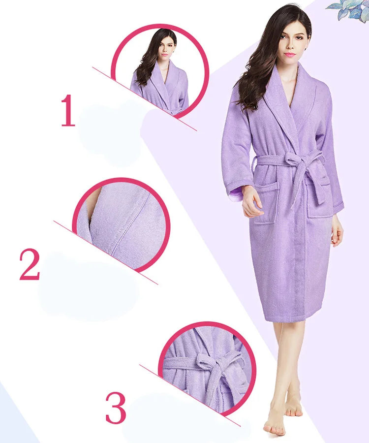 Home Bathrobe 100% Cotton pink Toweling Terry Robe Unisex lovers Soft Bath Robe Men And Women Nightrobe Sleepwear Casual 2024