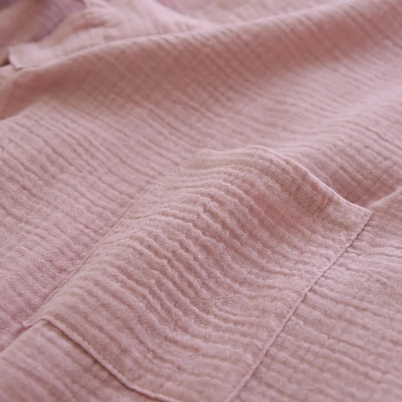 Summer Japanese Couples Pajamas Thin Cotton Gauze Crepe Short Sleeve Shorts Kimono Men and Women Home Clothes 2 Piece Sleepwear