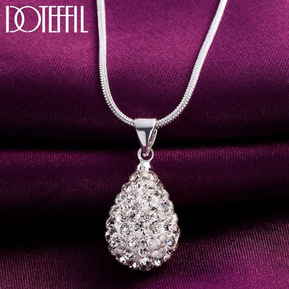 DOTEFFIL 925 Sterling Silver 18 Inch Water Drop Pendant AAA Zircon Necklace For Women Fashion Wedding Party Charm Jewelry 45cm