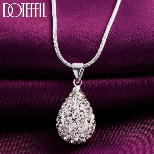 DOTEFFIL 925 Sterling Silver 18 Inch Water Drop Pendant AAA Zircon Necklace For Women Fashion Wedding Party Charm Jewelry 45cm
