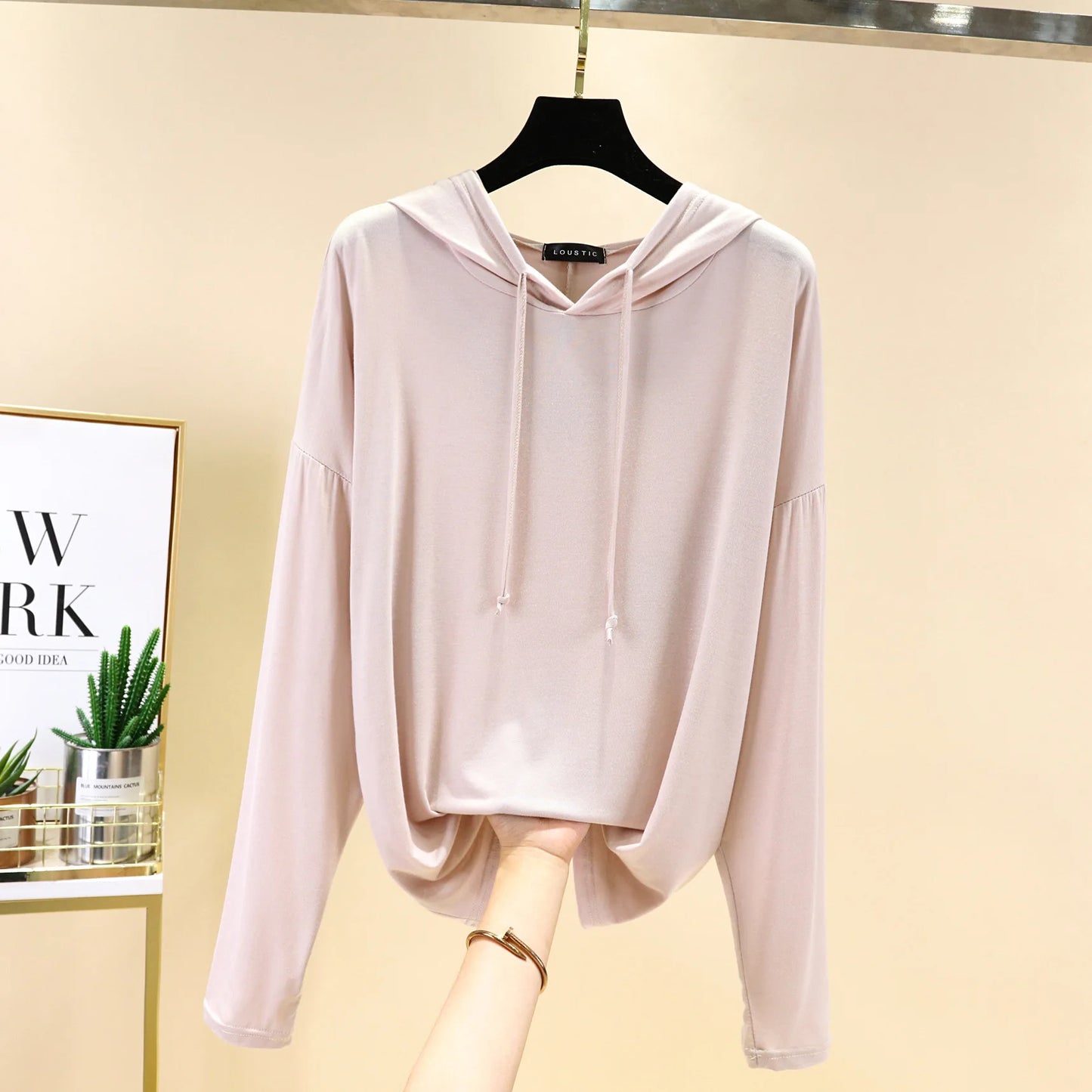 Modal Hoodies Solid Basic Tshirt Bottoming Sweatshirts All match Spring Autum Summer Casual street wear nude