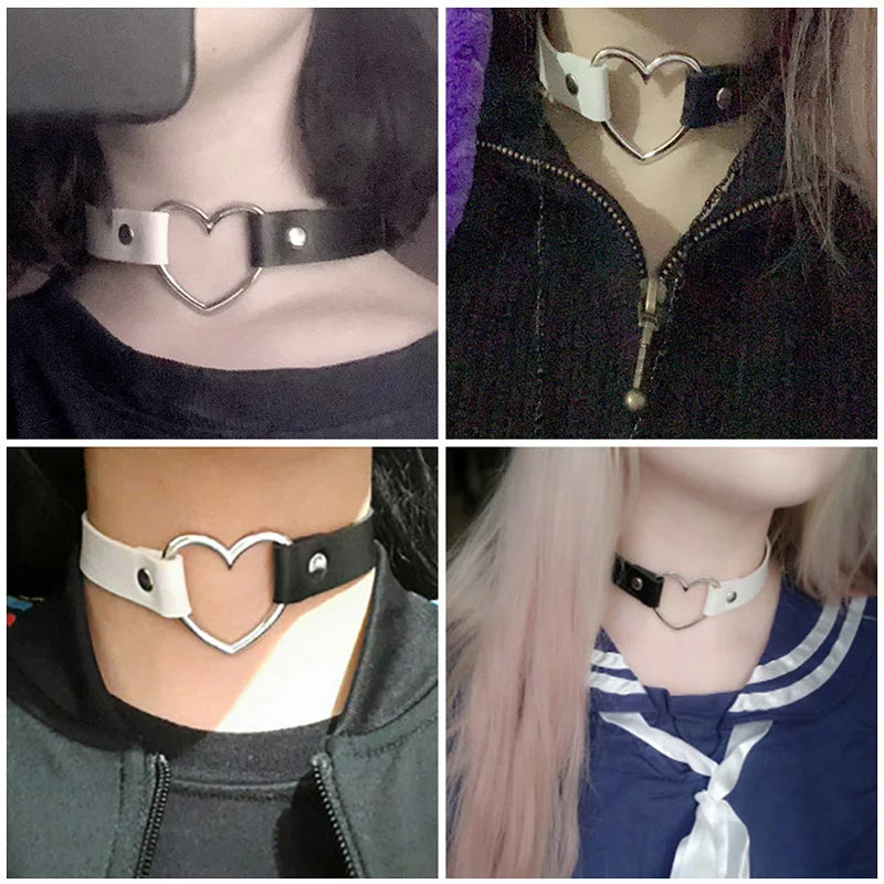 Sexy Trendy Vintage Charm Round Gothic Collar Necklaces Jewelry Gift Gothic Leather Heart Harajuku Women Punk Choker Necklace