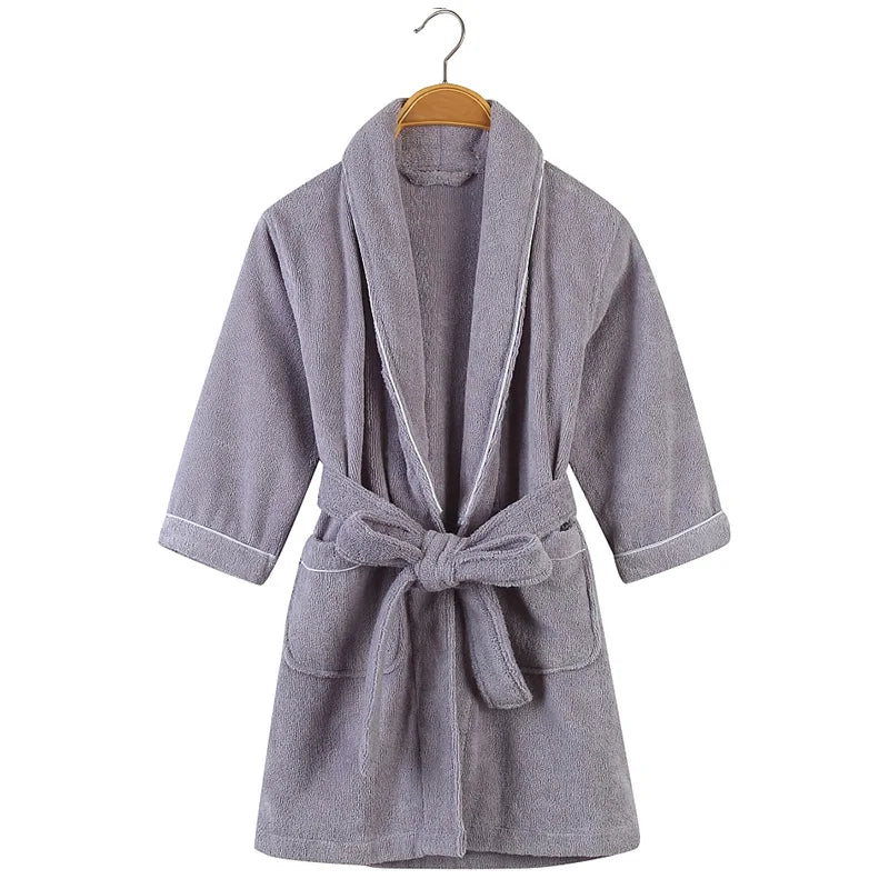 100% Cotton Toweling Terry Robe Kids Cartoon Robe Boy&Girls Hooded Robe Winter Warm Bathrobe Soft Sleeprobe Kids Casual Homewear gray