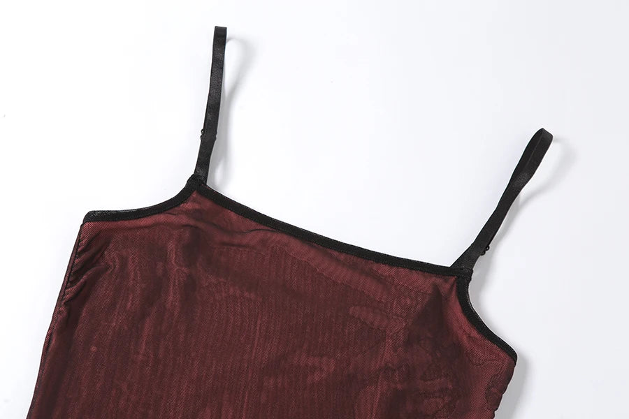 Mesh Double Layer Sexy Skinny Dress Women Sleeveless Party Bodycon 2023 Bandage Elastic Split Trend Clubwear Slim Outfit