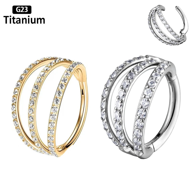 New G23 Titanium Piercing High Quality CZ Nose Ring Earrings 8/10/12mm Body Jewelry 16G ASTM f136 Titanium Nose Septum Piercings