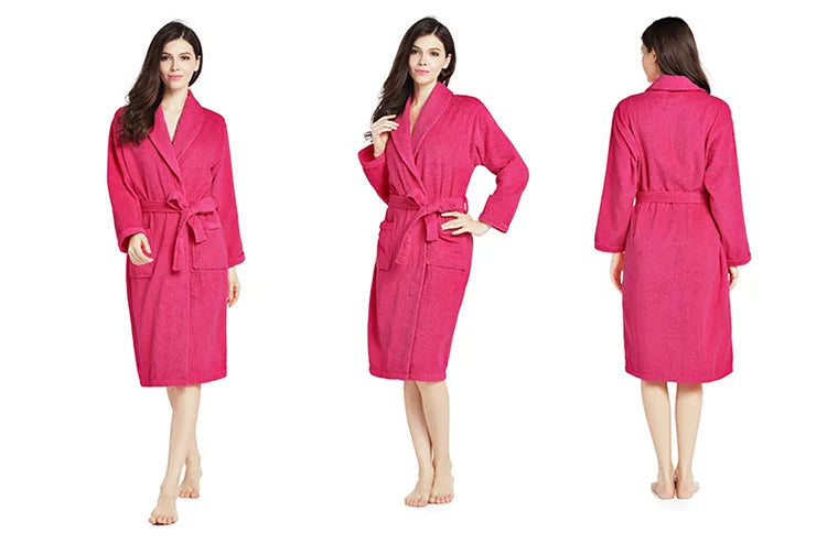 Home Bathrobe 100% Cotton pink Toweling Terry Robe Unisex lovers Soft Bath Robe Men And Women Nightrobe Sleepwear Casual 2024